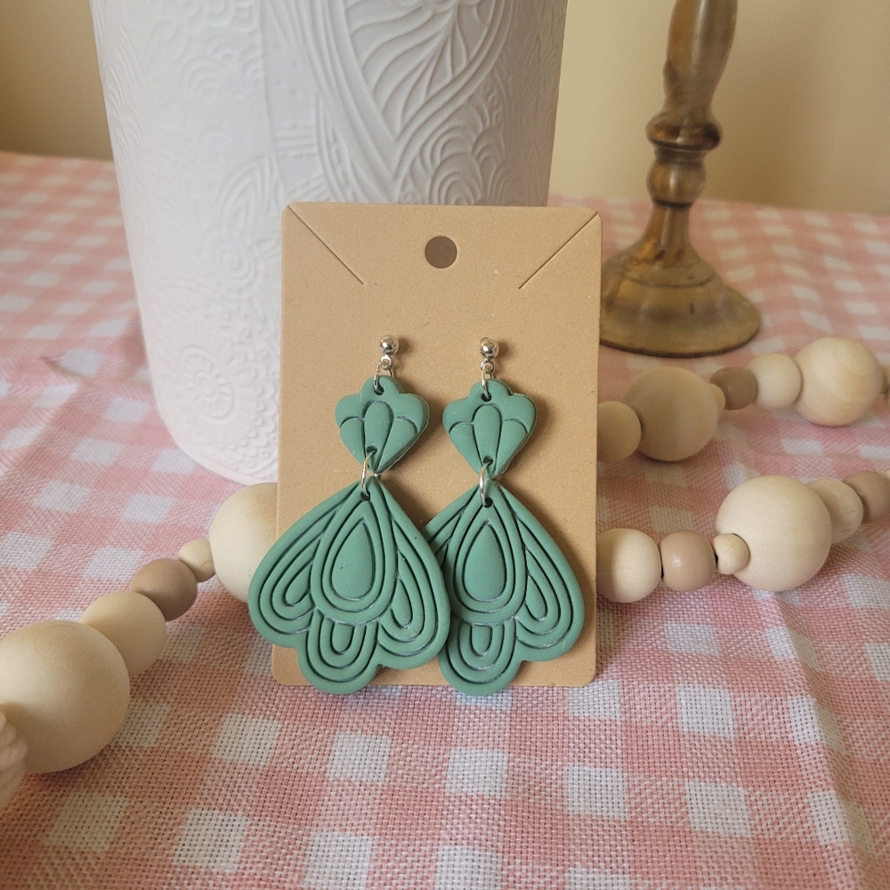 Handmade Green Layered Teardrop Earrings | Boho Statement Jewelry